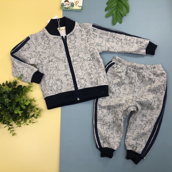 Bộ nỉ da cá thu đông họa tiết bé gái, bé trai size 6-10.X20