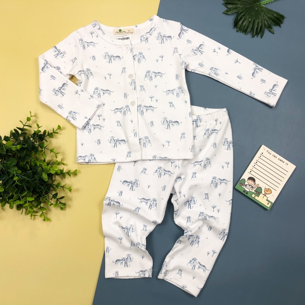 Bộ cotton borip dài tay cài cúc thu đông họa tiết bé trai size 1-7T.X20