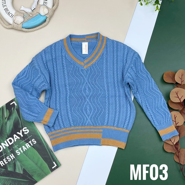 Áo len cổ tim trắng xanh MF03