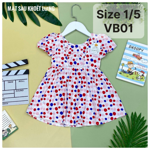 Váy chấm bi tay bồng khoét lưng 1/5, PH180 (Ri5)