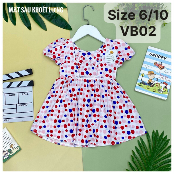 Váy chấm bi tay bồng khoét lưng 6/10, PH180 (Ri5)