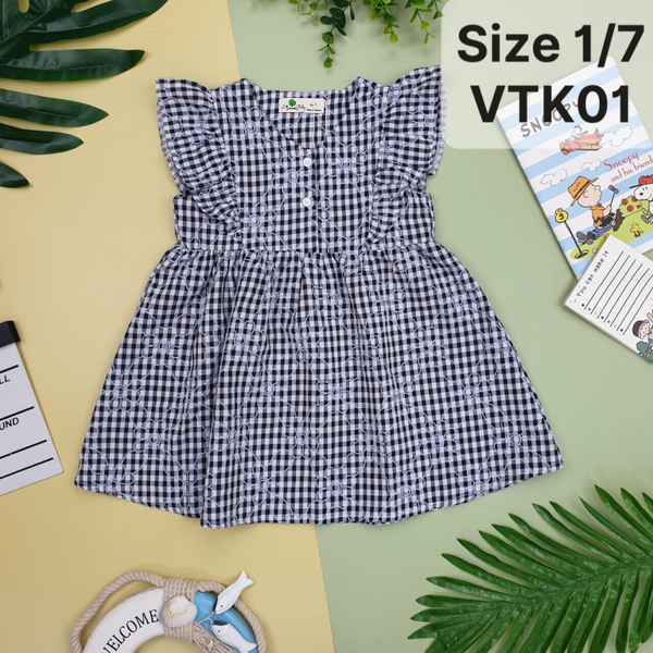 Váy thô kẻ 1/7 tim cúc PH265