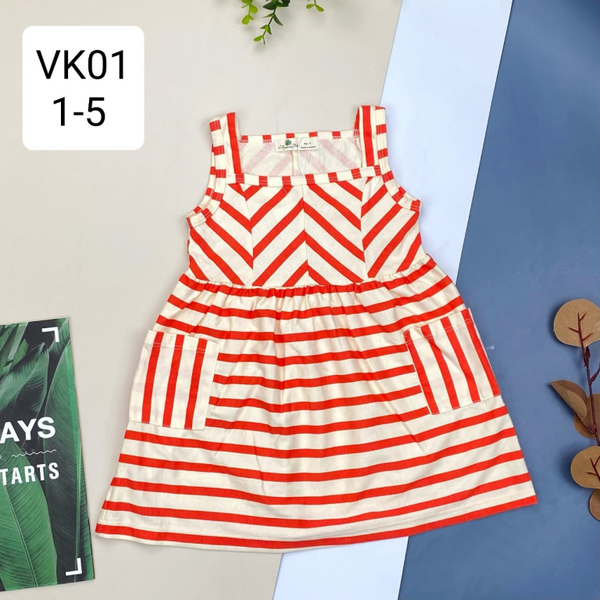 VK Váy kẻ 2 dây 2 túi cotton1/5 và 6/10 (Ri5)