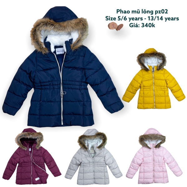 Áo phao litibaby BG mũ lông PZ02 size 5/6-13/14