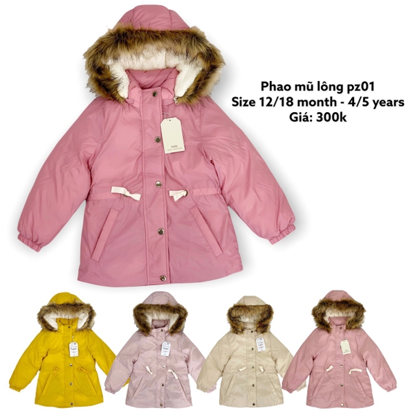 Áo phao litibaby BG mũ lông PZ01 size 12/18 - 4/5
