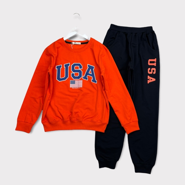Bộ nỉ in chữ USA, quả bóng size 15/18