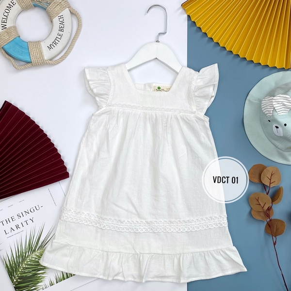 VDCT Váy thô phối ren cổ vuông tay cánh tiên 3/10 (Ri8) PH428