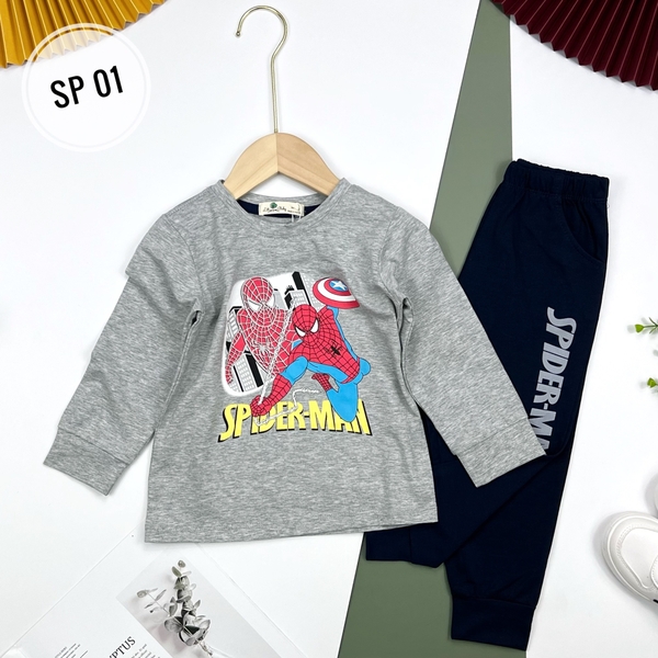 SP Bộ cotton thu đông BT Gấu Pooh, siêu nhân 2/8 (Ri7) ghi