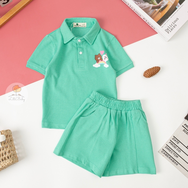 H Bộ cotton vải cá sấu in gấu 2/12 (Ri6) PH618