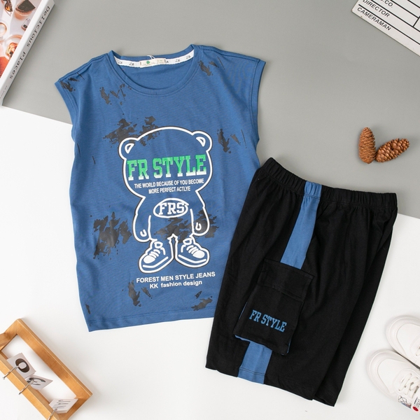 H Bộ cotton BT sát nách in gấu chữ Fr style 10/16 (Ri4) SG216