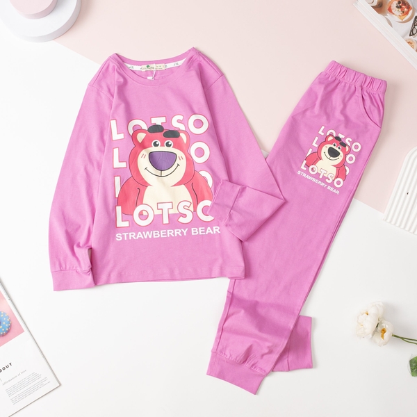 TĐ Bộ cotton BG thu đông 4 chiều in Gấu chữ Losto 10/16 (Ri4) SG319