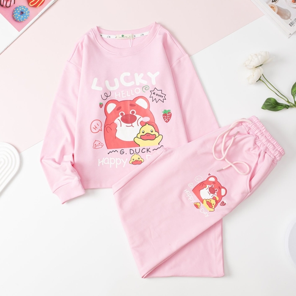 HĐ Bộ nỉ da cá BG in gấu lucky quần xuông 10/16 (Ri4) SG314