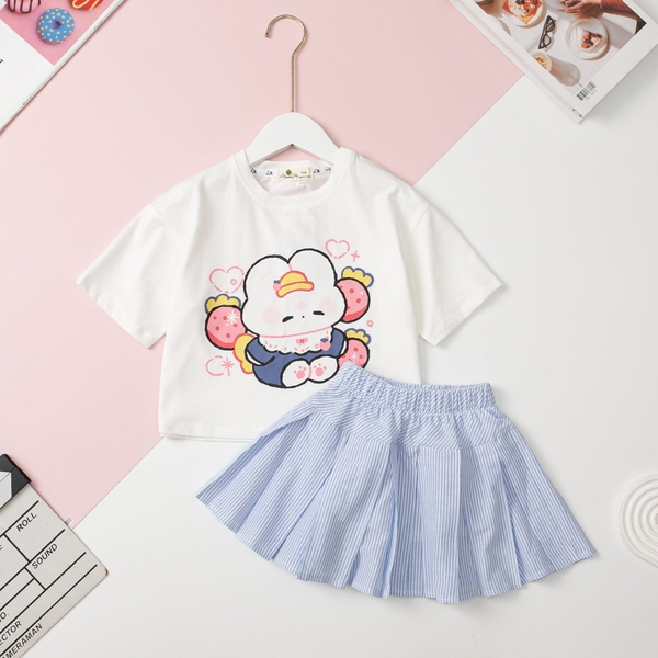 HY4 Bộ cotton áo phông chân váy xếp ly 4/12  (Ri5) PH823+PH859