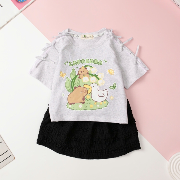 HY4 Bộ chân váy ren áo phông lé vai 2/10 (Ri5) PH943
