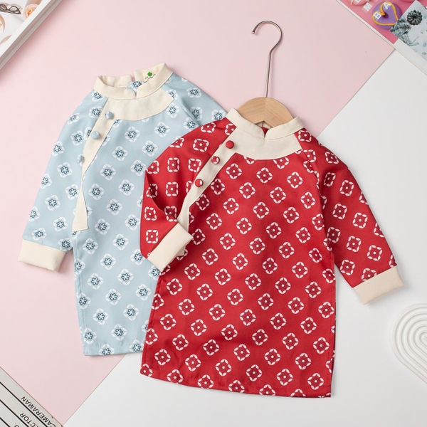 HY4 Áo dài nhung bé trai cúc lệch vai 1/7 (Ri7) PH1025