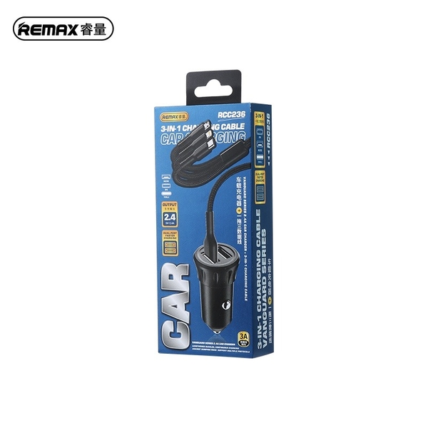 Bộ sạc ô tô Remax RCC236 12w 3 đầu Lighting,TypeC,Micro