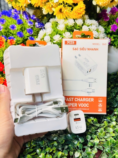 Bộ sạc 4 đầu Piko B45 45w sạc nhanh cho iphone, samsung, oppo, xiaomi, vivo