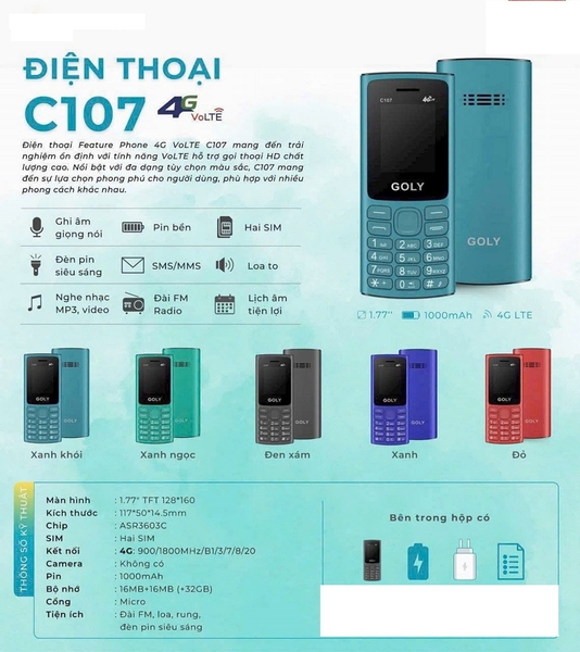Điện thoại Goly C107 4G - Sóng 4G chuẩn