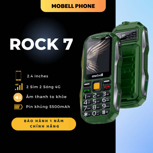Điện thoại Mobell Rock 7 4G Kiêm sạc dự phòng pin 5500mah