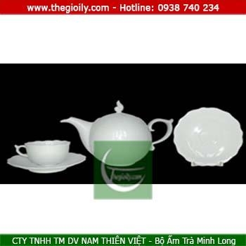 Bộ ấm trà Minh Long 0.7L mẫu đơn trắng