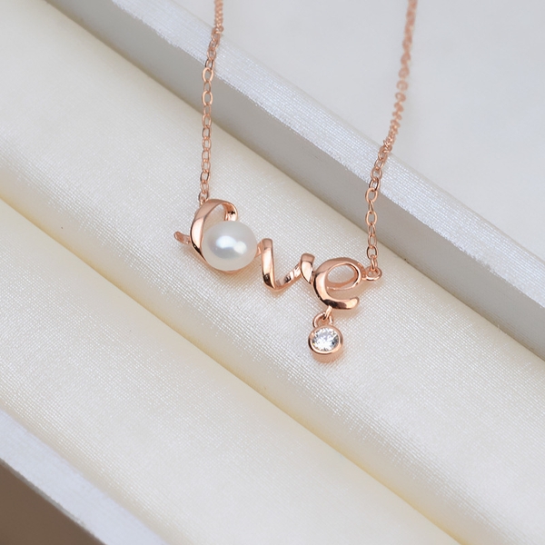 Dây chuyền Mặt Ngọc trai Thiên nhiên Cao cấp Bạc S925 nạm Zircon - Quà tặng Tình yêu - LOVE PEARL (8-9ly) - CTJ1409