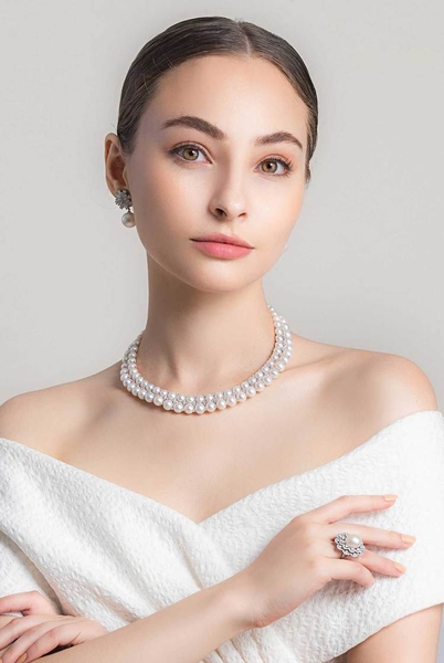 Vòng cổ Ngọc trai tự nhiên Cao cấp hạt tròn Mix Bạc nạm Zircon - CARA PEARL (6-9ly) - CTJ4209N