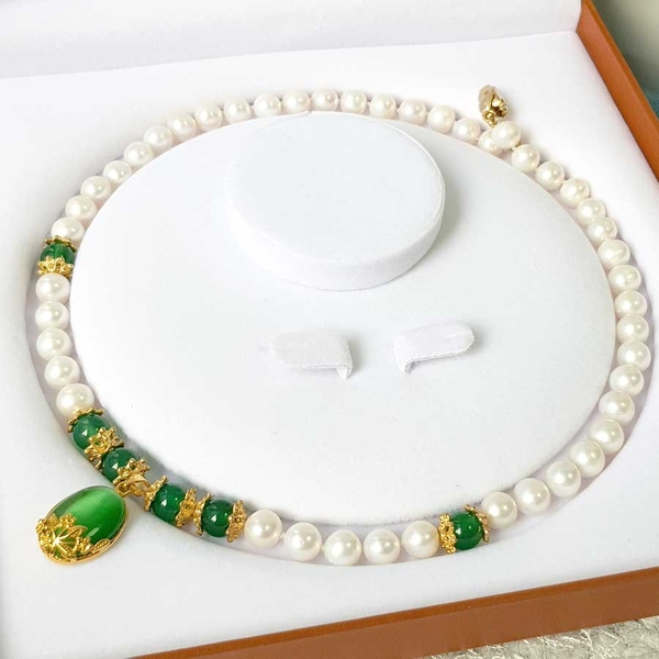 Vòng cổ Ngọc trai Cao cấp Chuỗi đơn Mix mã não - Quà tặng Mẹ - NULLAN PEARL (8ly) - CTJ0210