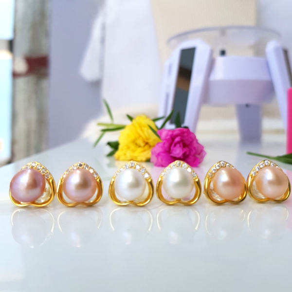 Bông khuyên tai Ngọc trai Kiểu nụ Trái tim Sang trọng thu hút - DANKO PEARL (8-9ly) - CTJ0406