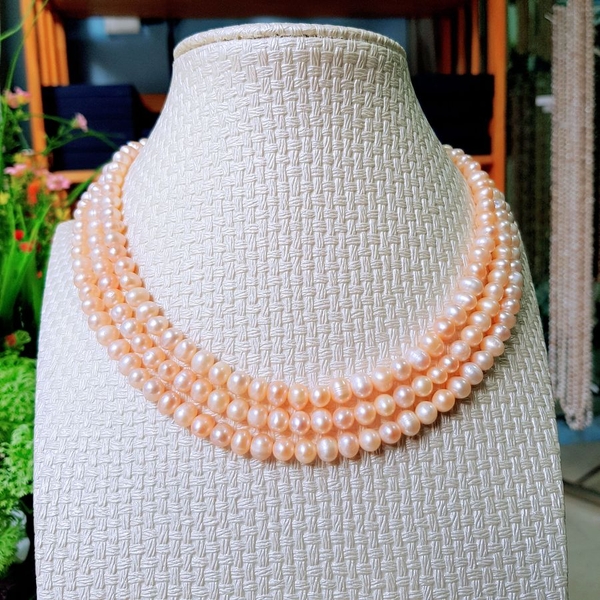 Vòng cổ Ngọc trai nước ngọt Thiên nhiên Cao cấp - ChuỗI 3 hàng kết nối - LINA PEARL (6-7ly) - CTJ4011