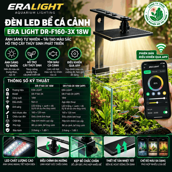 Đèn led bể cá cảnh, model ERA LIGHT DR-F160-3X 18W - Có điều khiển