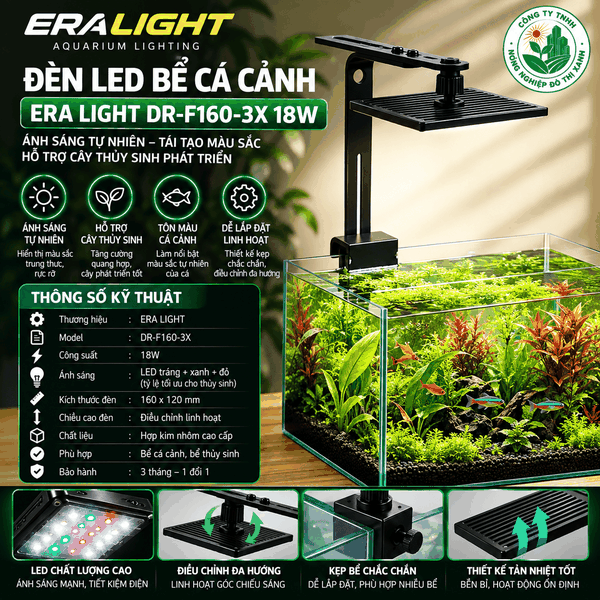 Đèn led bể cá cảnh, model ERA LIGHT DR-F160-3X 18W
