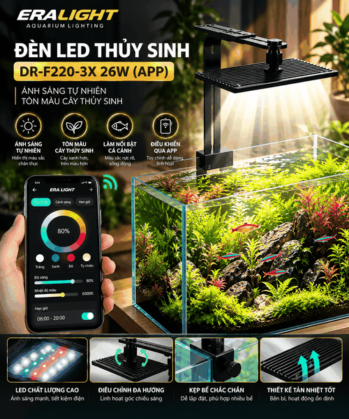 Đèn led bể cá cảnh, model ERA LIGHT DR-F220-3X 26W  - Có điều khiển