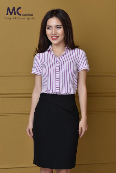 Áo sơ mi ngắn tay họa tiết kẻ sọc A207