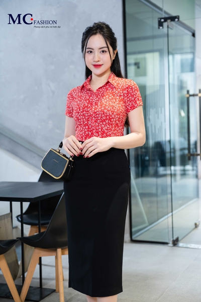 Áo sơ mi họa tiết hoa nhí A740
