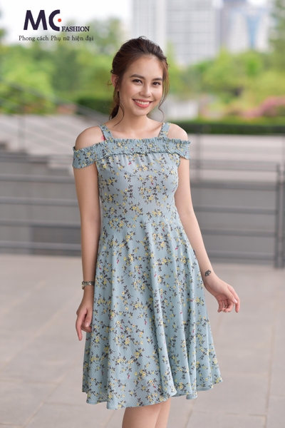 Đầm liền công sở họa tiết hoa nhí mềm mại