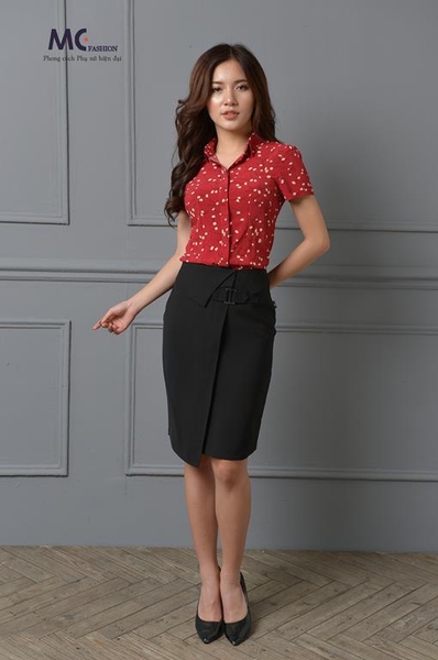 Áo sơ mi đỏ họa tiết hoa nhí A221