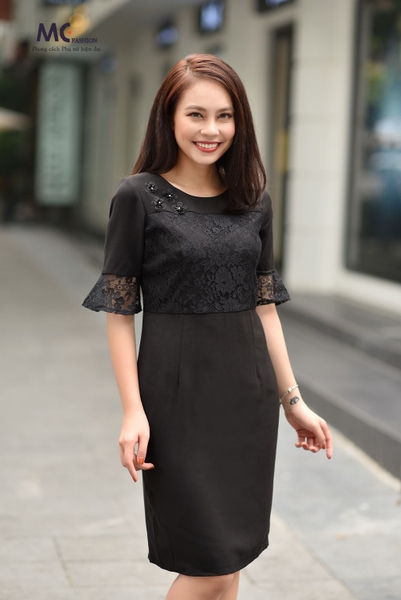 Đầm liền công sở phối ren