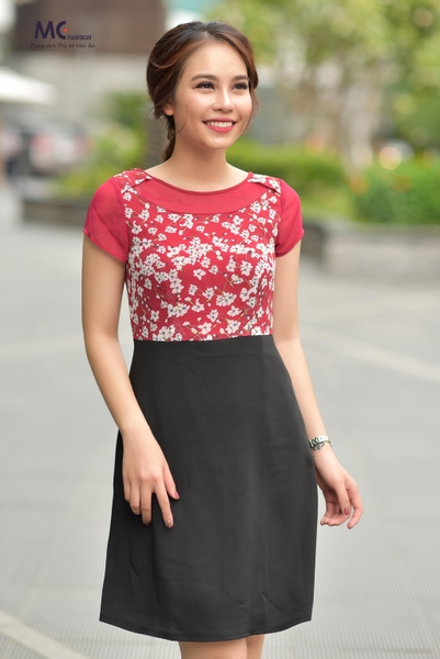 Đầm liền công sở họa tiết hoa nhí