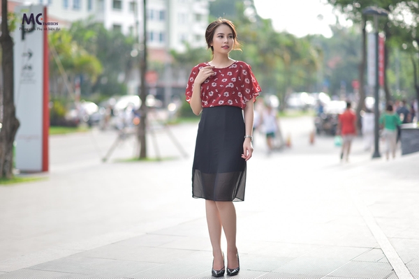 Đầm liền công sở hoa nhí