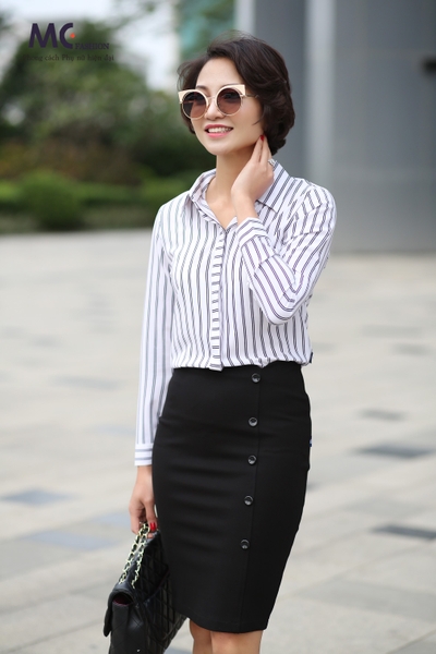 Áo sơ mi dài tay kẻ 2 sọc dọc A0279