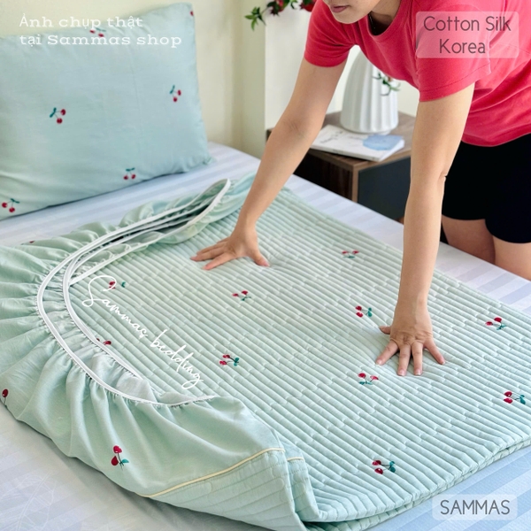 set-ga-goi-cotton-silk-han-cherry-xanh-sggsh03