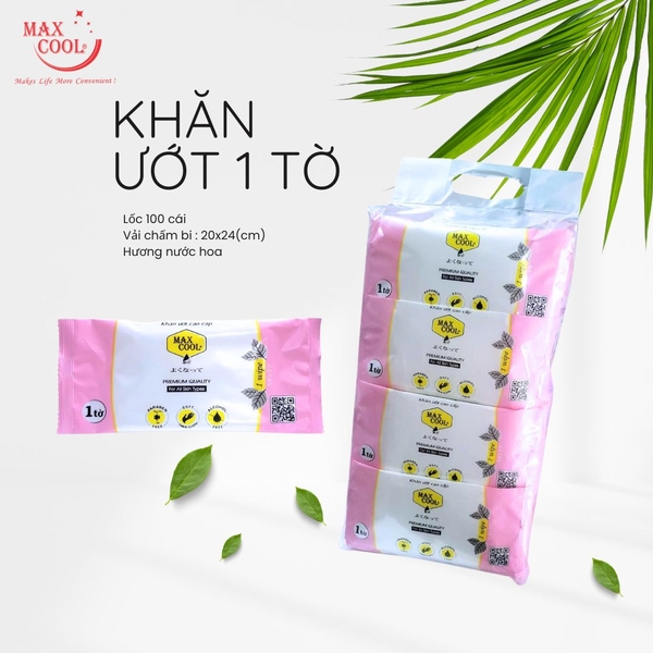 Khăn ướt 1 tờ  Max Cool  vải chấm bi ( 20 x 24 cm)