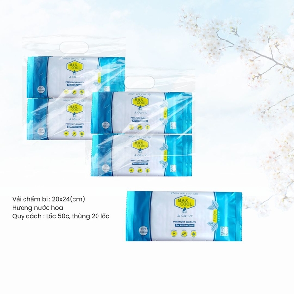 1.000 cái Khăn ướt 1 tờ Max Cool  vải chấm bi (20 x 24cm)