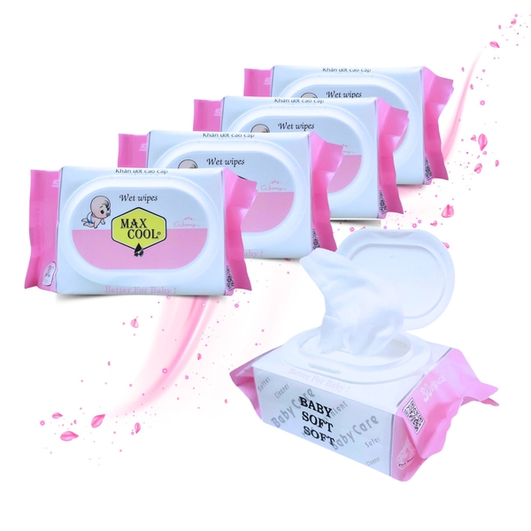 Combo 80 gói khăn ướt Max Cool 30 tờ, hương lài (màu hồng)