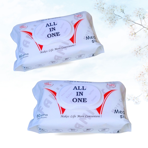 24 gói Khăn ướt Max Cool ALL IN ON Medium ( 80tờ) - không hương