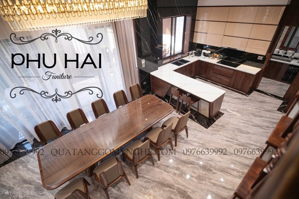 Bộ Bàn Ghế Ăn Gỗ Hiện Đại 10 Ghế Bọc Da