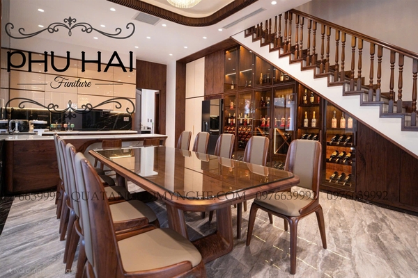 Bộ Bàn Ghế Ăn Gỗ Hiện Đại 10 Ghế Bọc Da