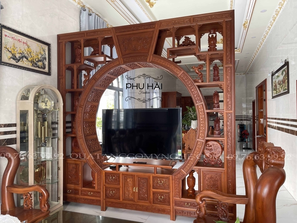 Vách Ngăn Kệ Tivi Phòng Khách Gỗ Tự Nhiên