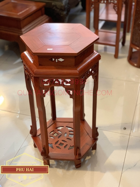 Đôn gỗ mặt lục giác cao 70 x 35