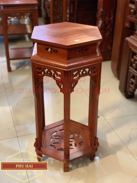 Đôn gỗ mặt lục giác cao 70 x 35
